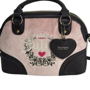 JUICY COUTURE Pink Urban Heritage Bowler Velour Crossbody Bag
